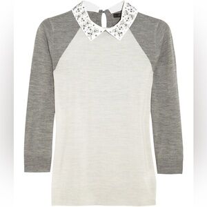 J.Crew Merino Wool Gray and White Women's Top with Embellished Collar